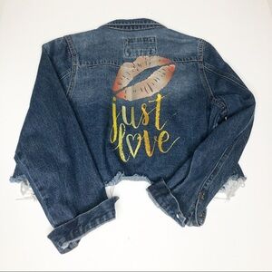 Custom Upcycled Denim Jacket- Just Love 👄